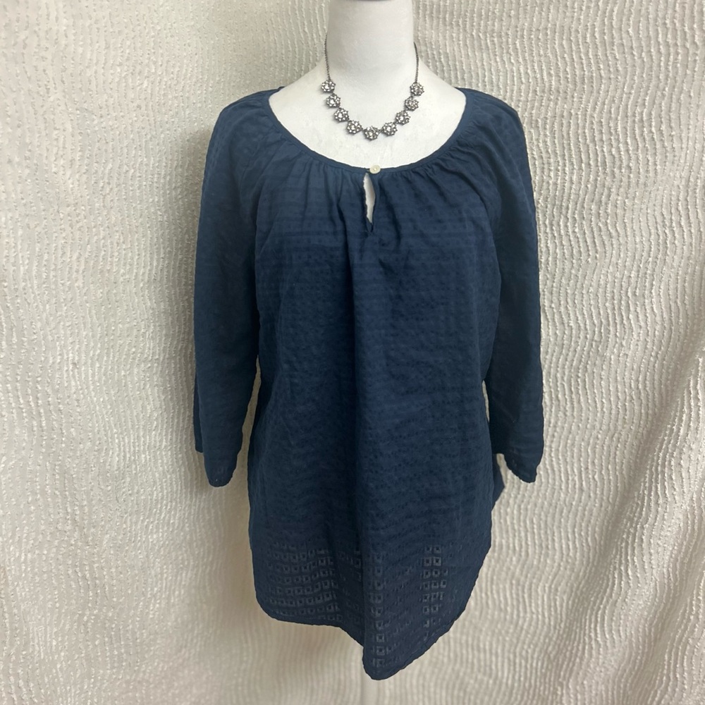 Croft & Barrow Blue Peasant Top Size Large Women’s Boho Flowy Blouse Cottagecore